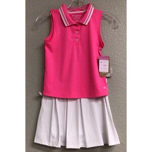 Tommy Bahama NWT Pink Sleeveless Polo Shirt & White Pleated Tennis Skort NEW 7/8